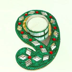 Tealight Candle Holder with Mirror and Stone Work